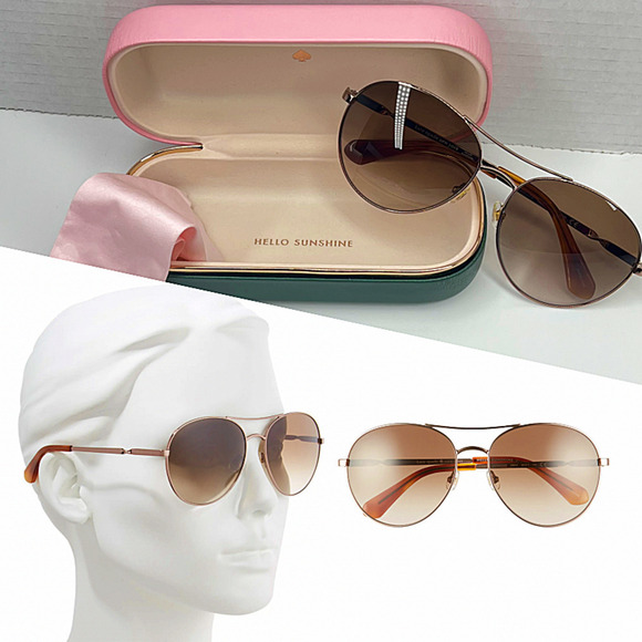 Kate Spade Timeless Chic Aviator UV Sunglasses Gold Brown w/ Pink Case main image 15